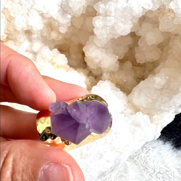 Gold Plated Amethyst Cluster Cuff Ring - Picture 5 of 9
